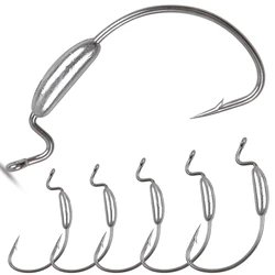 5Pcs Weighted Swimbait Hooks Weedless Jig Head Fishing Hooks Offset Barbed Wide Gap Worm Hooks for Soft Plastic Worm Lures