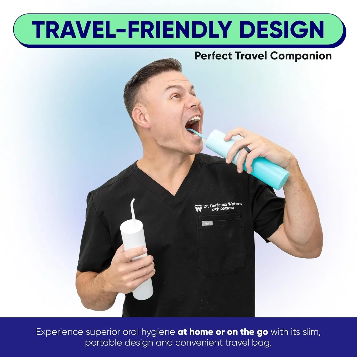 محمول، مقاوم للماء، يتضمن فوهات، وشاحن مغناطيسي، وحقيبة سفر |   طبيب الأسنان دي