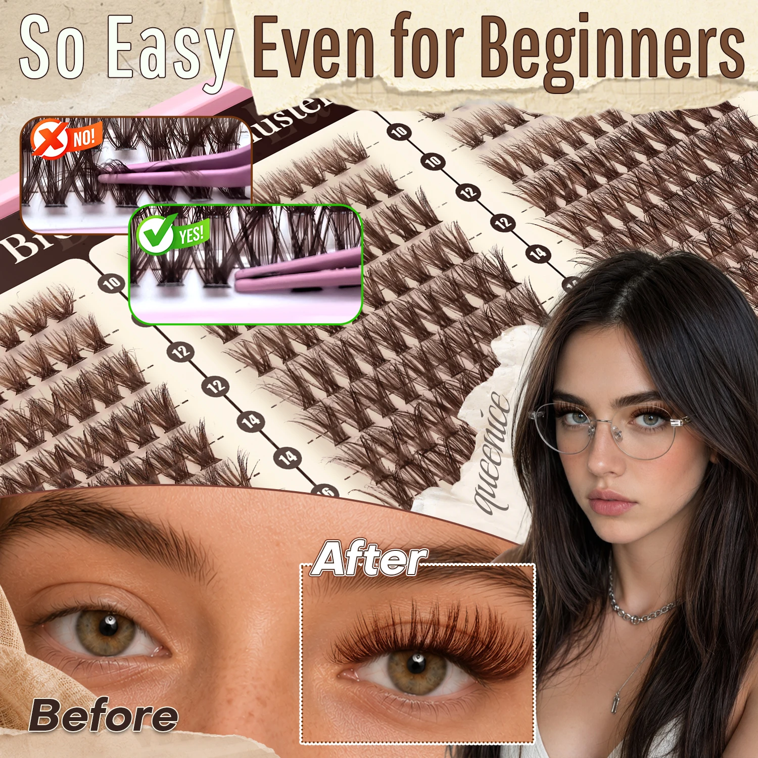 300/360 Stück DIY-Wimpern, natürlich, dick, verschiedene Stile, Wimpernbüschel 10-16mm, Cat Eye D Curl, geeignet für Anfänger – Detail 6