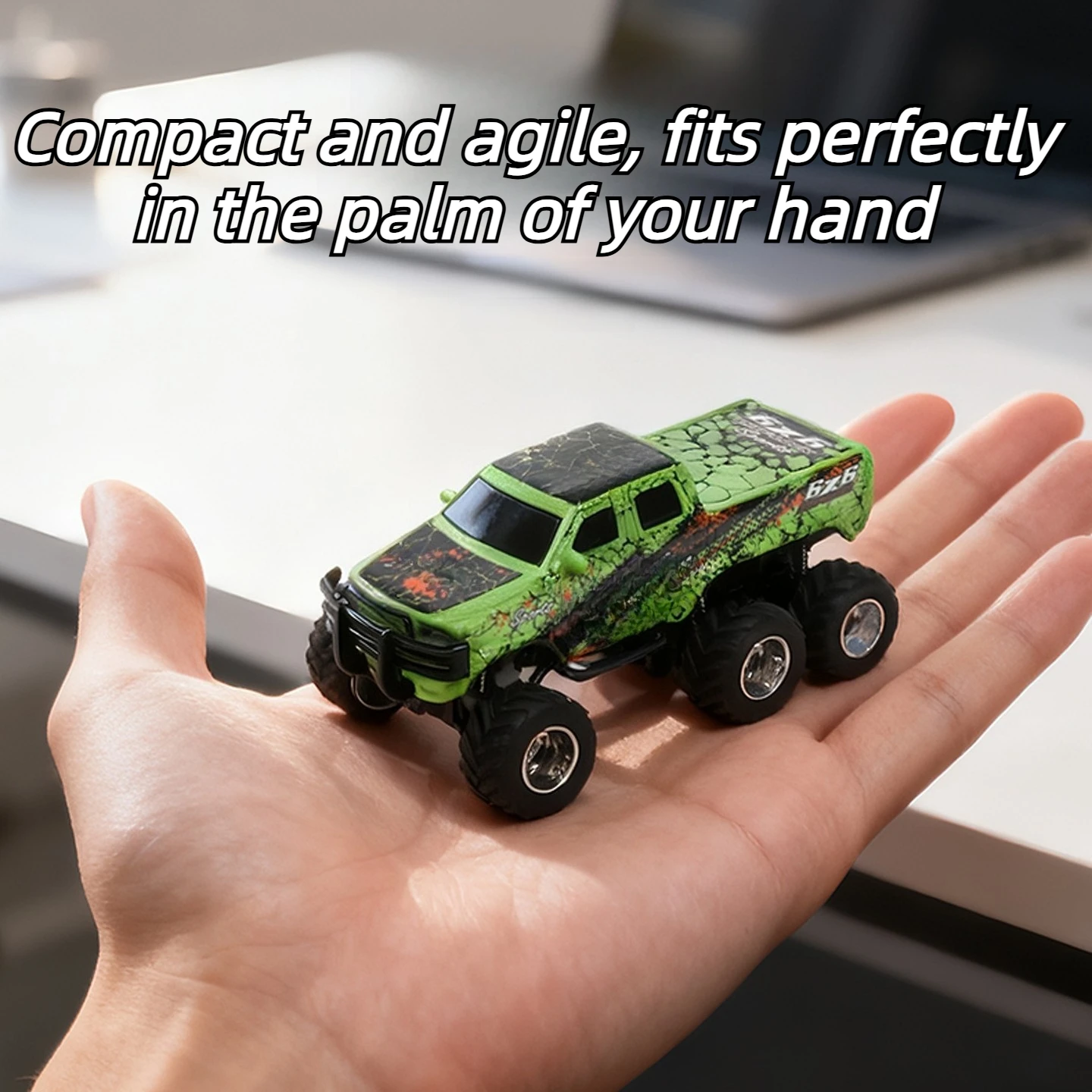 Mini vehículo todoterreno de seis ruedas RC, escala 1/64, con luces de cuerpo de aleación, tracción trasera, coche de juguete de escritorio con Control remoto de 2,4 GHz