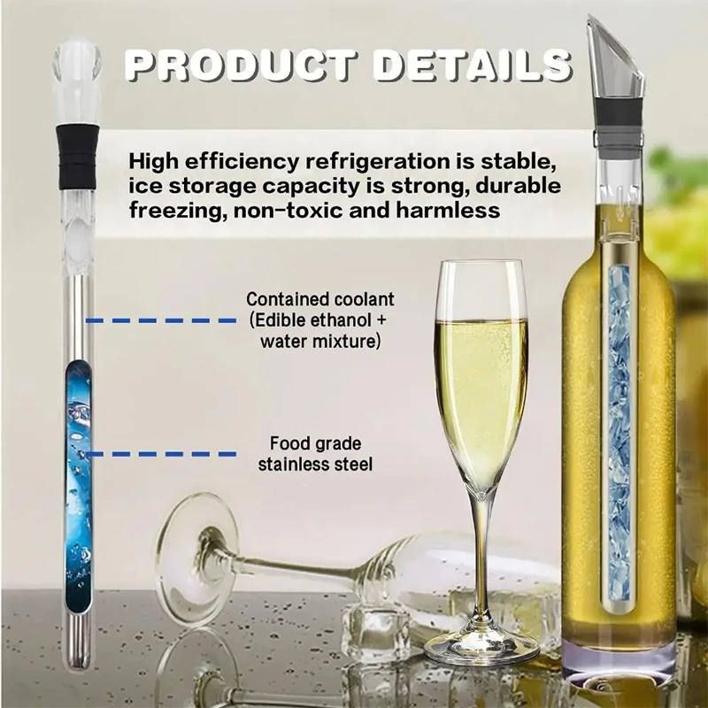 Stainless Steel Wine Chiller Stick Wine Cooling Rod With Aerator Pour Spout Bar Fast Wine Cooling Tool For Wine Lovers Gift
