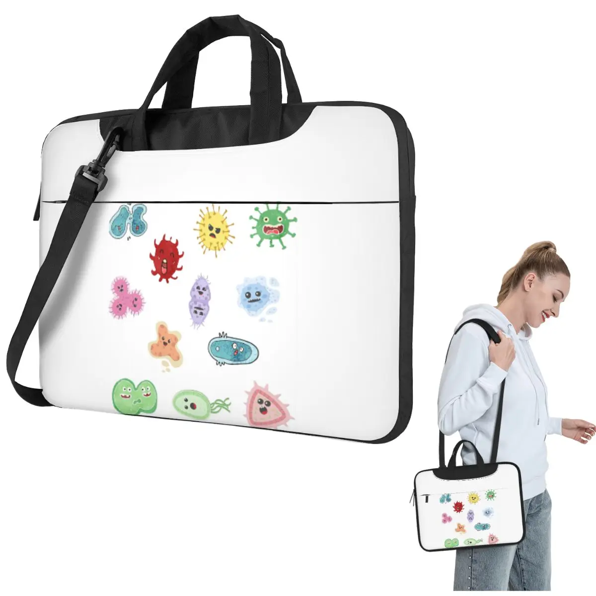 

Милые микробы, бактерии, вирусы, Ecoli, микробиология, сумка через плечо для ноутбука, сумка для компьютера, устойчивая защитная сумка для ноутбука