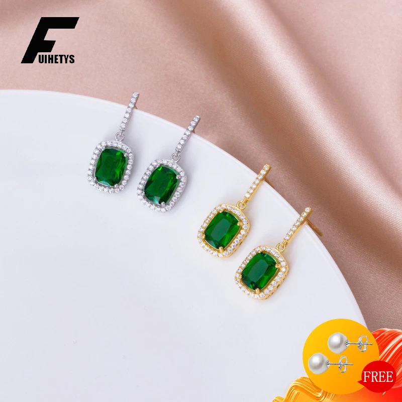 

Luxur Drop Earrings 925 Silver Jewelry with Emerald Zircon Gemstone Earrings for Women Girl Wedding Bridal Party Promise Gift