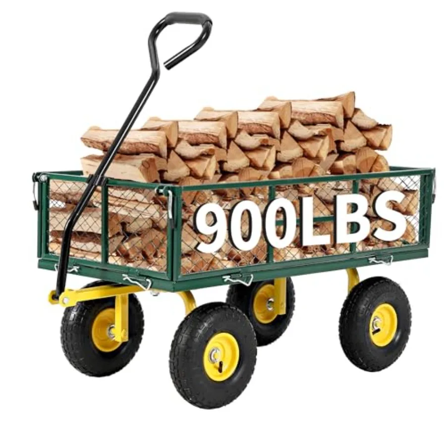 

900 lbs Heavy Duty Steel Garden Cart with Green Mesh Removable Sides and 180 Rotating Handle for Outdoor Yard Utility Use