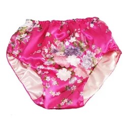 Women Imitation Silk Floral Soft Double Layered Silky Touch Briefs Sissy Glossy Panties Private Party Club CD Sexy Costumes