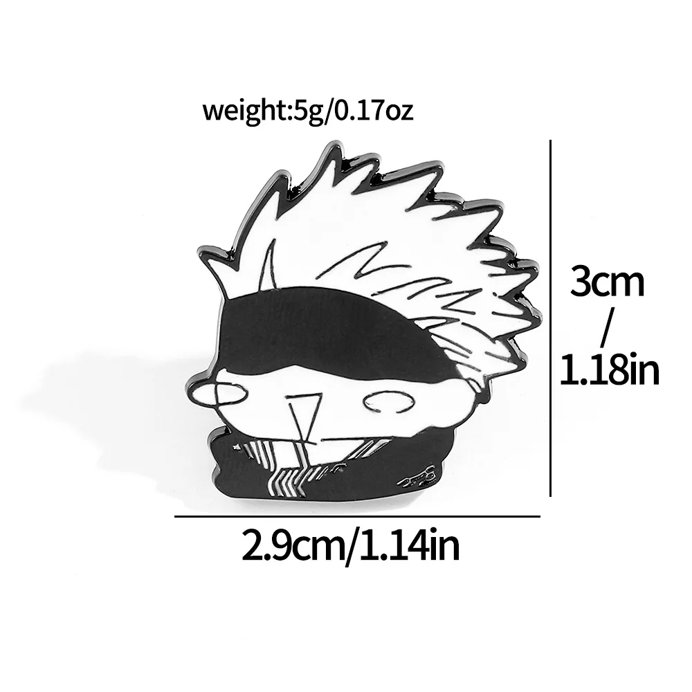 Cute Cartoon Japanese Manga Jujutsu Kaisen Metal Badge in Black and White Design Gojo Satoru Alloy Brooch Accessory Pin