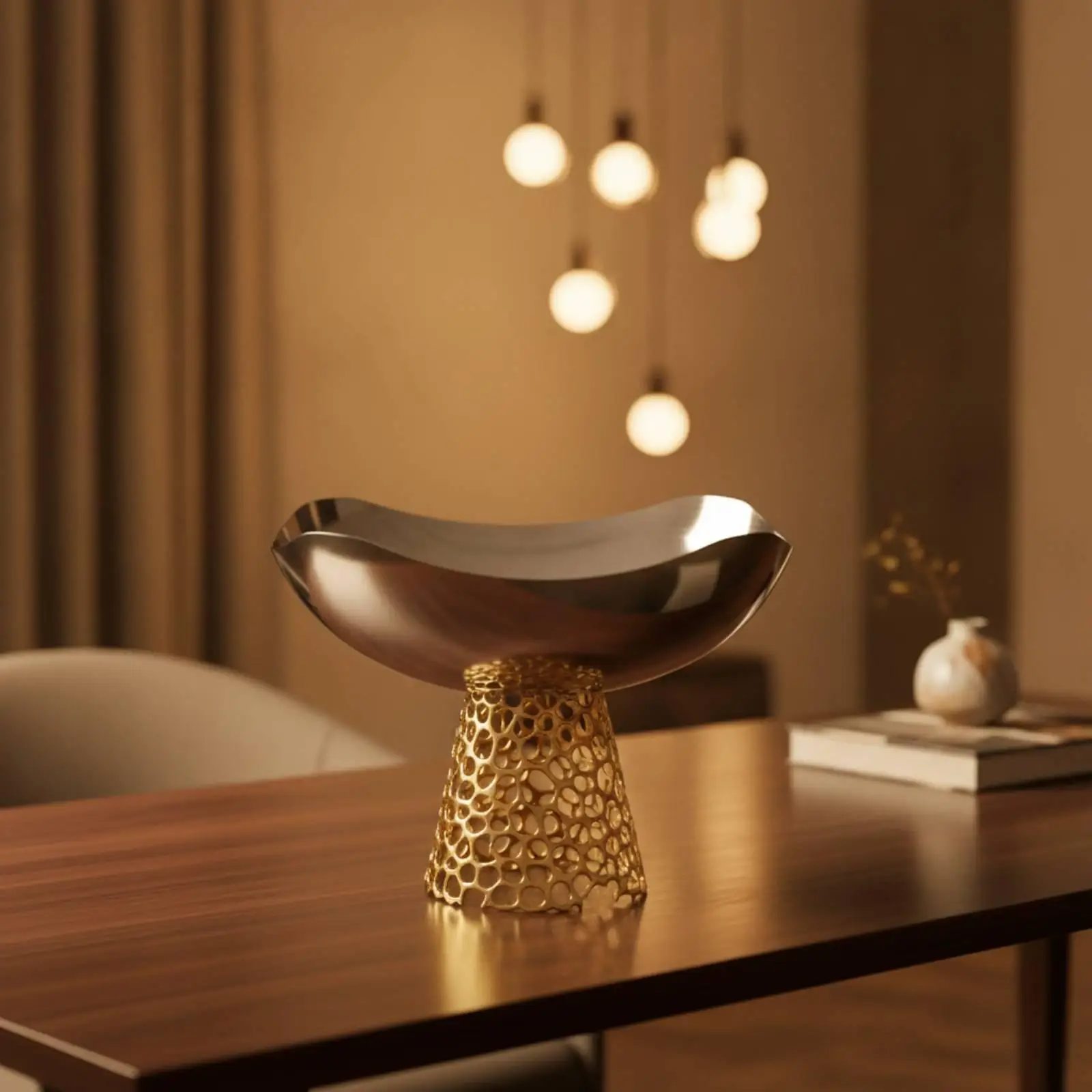 Stainless Steel Tray Contemporary Gold Pedestal Serving Bowl Decorative Plate for Dining Table Snack