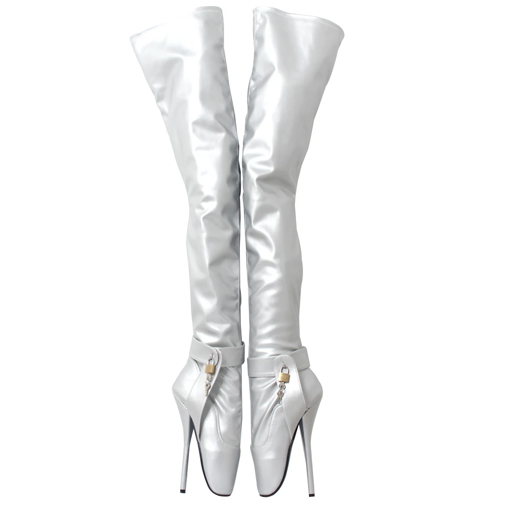 

18CM High Ballet Heels Thigh High Boots Locked Unisex Boots