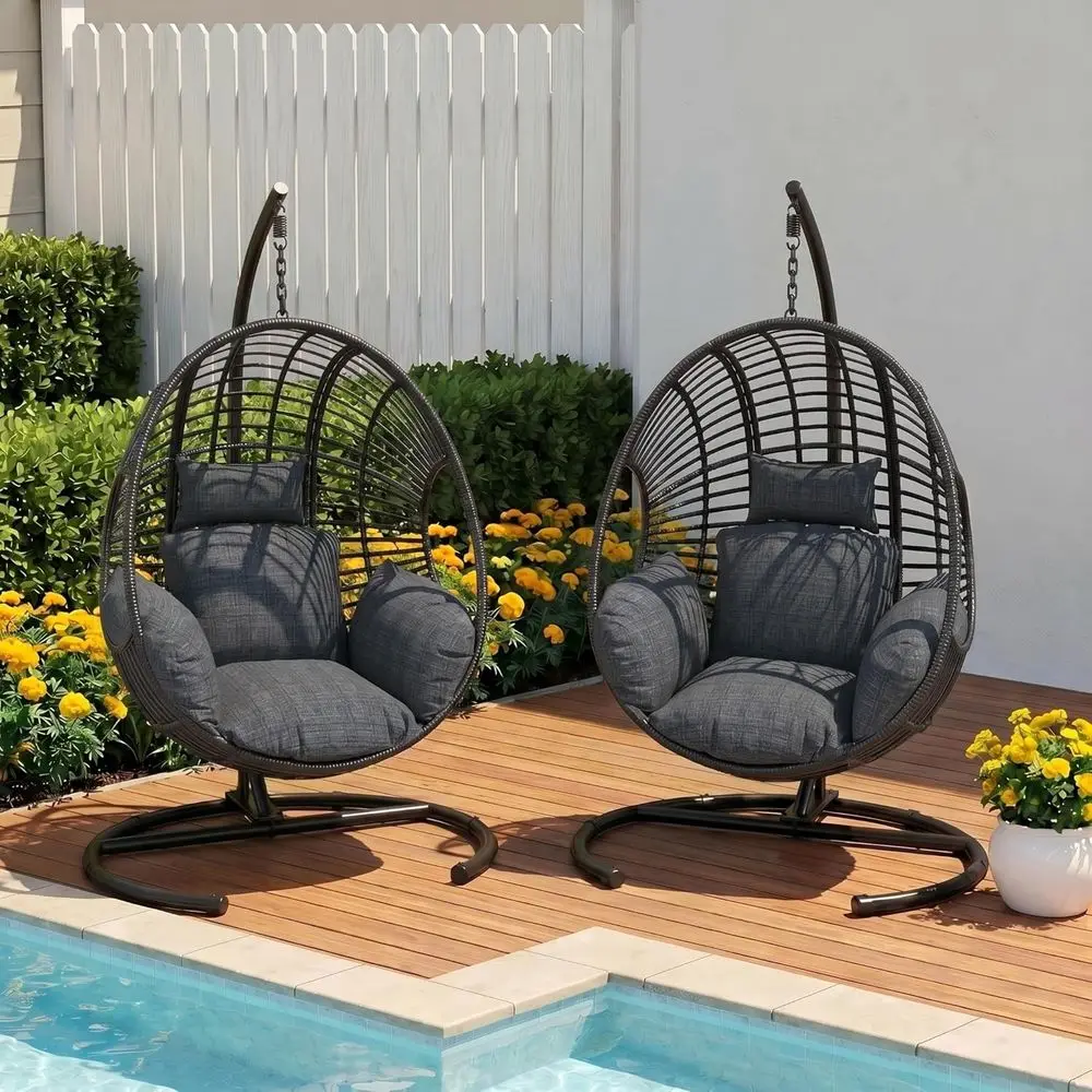 

Double Hanging Wicker Egg Chair Set for Outdoor and Indoor Use, Suitable for Patio, Garden, and Balcony