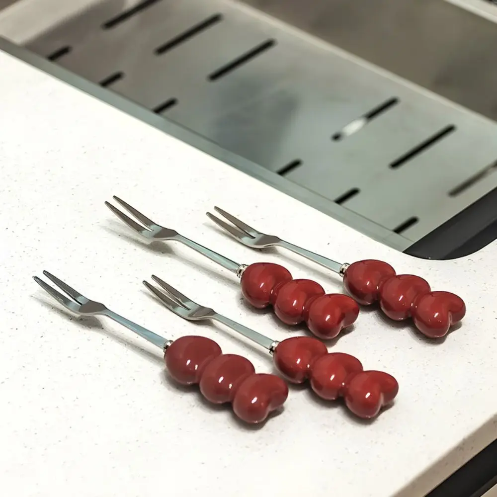 

Creative Fruit Forks Set Bouquet Shape INS Stainless Steel Fork Decorative Ceramic Jar Dessert Forks with Storage Jar