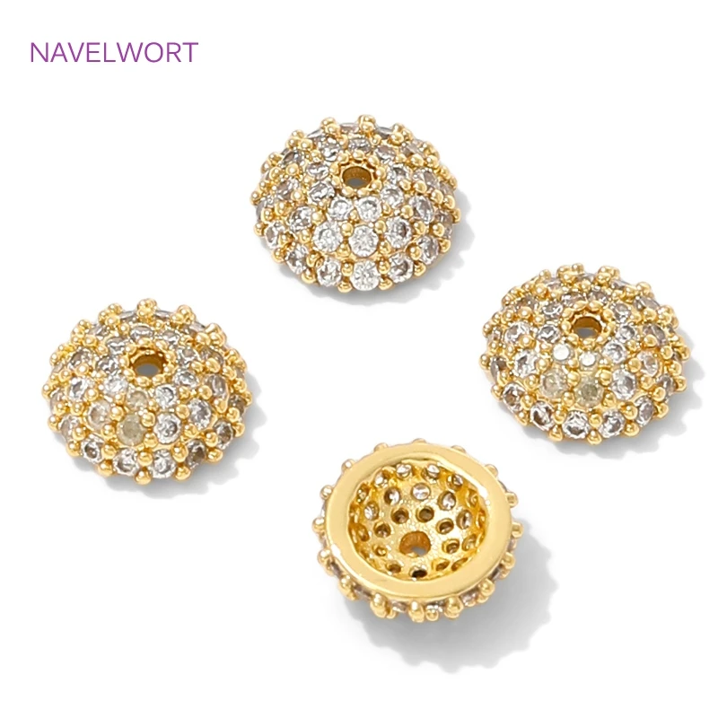 Bead Caps 18K Gold Plated Brass Round Bead Caps For Jewelry Making,Caps For Bracelet,Inlaid Zircon Bead End Caps,DIY Accessories image 6