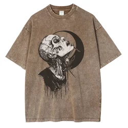 Punk Gothic Graphic T Shirts for Men Heavyweight Pure Cotton Distressed Washed T Shirt Drop Shoulder Retro Oversized Tops