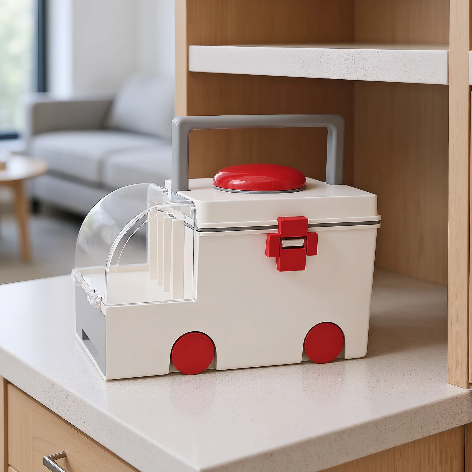 

Car-Shaped Home Medicine Organizer Large Capacity Plastic First Aid Kit Medicine Classification Storage Case for Room Decor