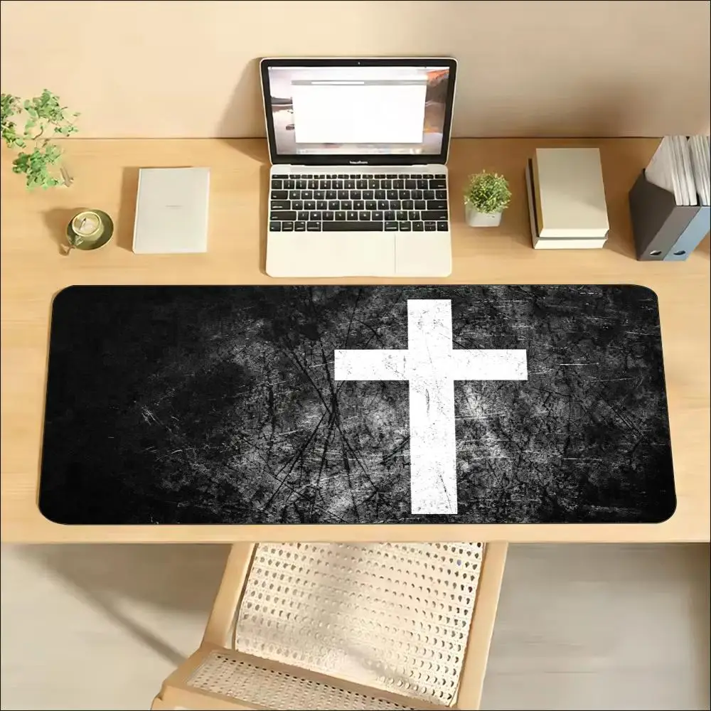 Skeleton Hand Cross Gothic Dark Art Large Gaming Mouse Pad Non Slip Rubber Desk Mat For Laptop Keyboard Home Office Workspace