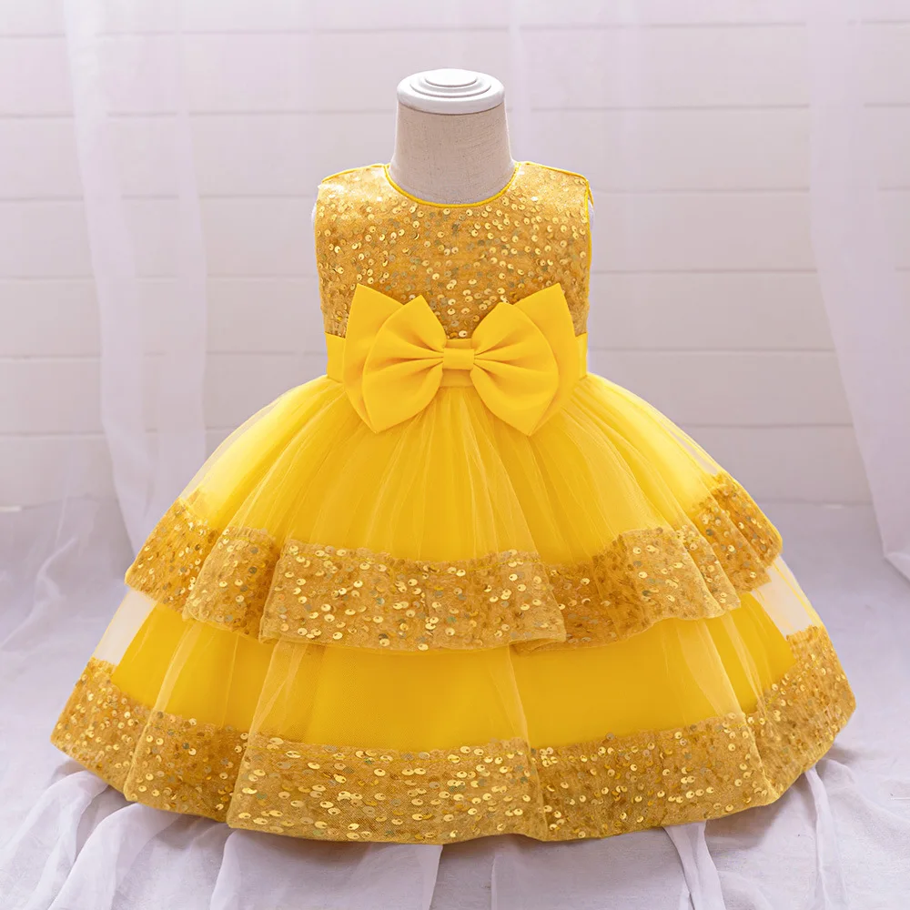 Vestido de princesa en capas con lentejuelas para niñas pequeñas, brillante, con volantes, flores, fiesta de cumpleaños, Formal