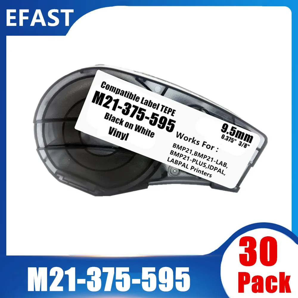 

30Pack M21-375-595 Vinyl Label for Indoor/Outdoor ID,Lab and Equipment Labeling, Black on White For BMP21-PLUS,BMP21-LAB Printer