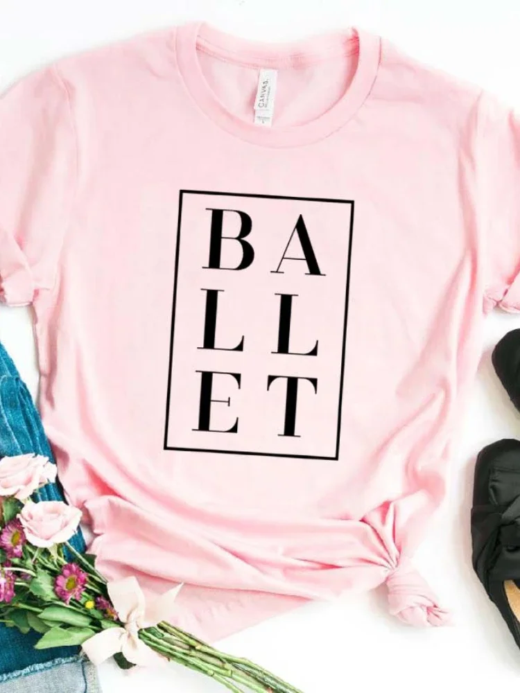 

Women T Shirt Ballet Letters Print Tshirt Women Short Sleeve O Neck Loose T-shirt Ladies Causal Tee Shirt Clothes Tops