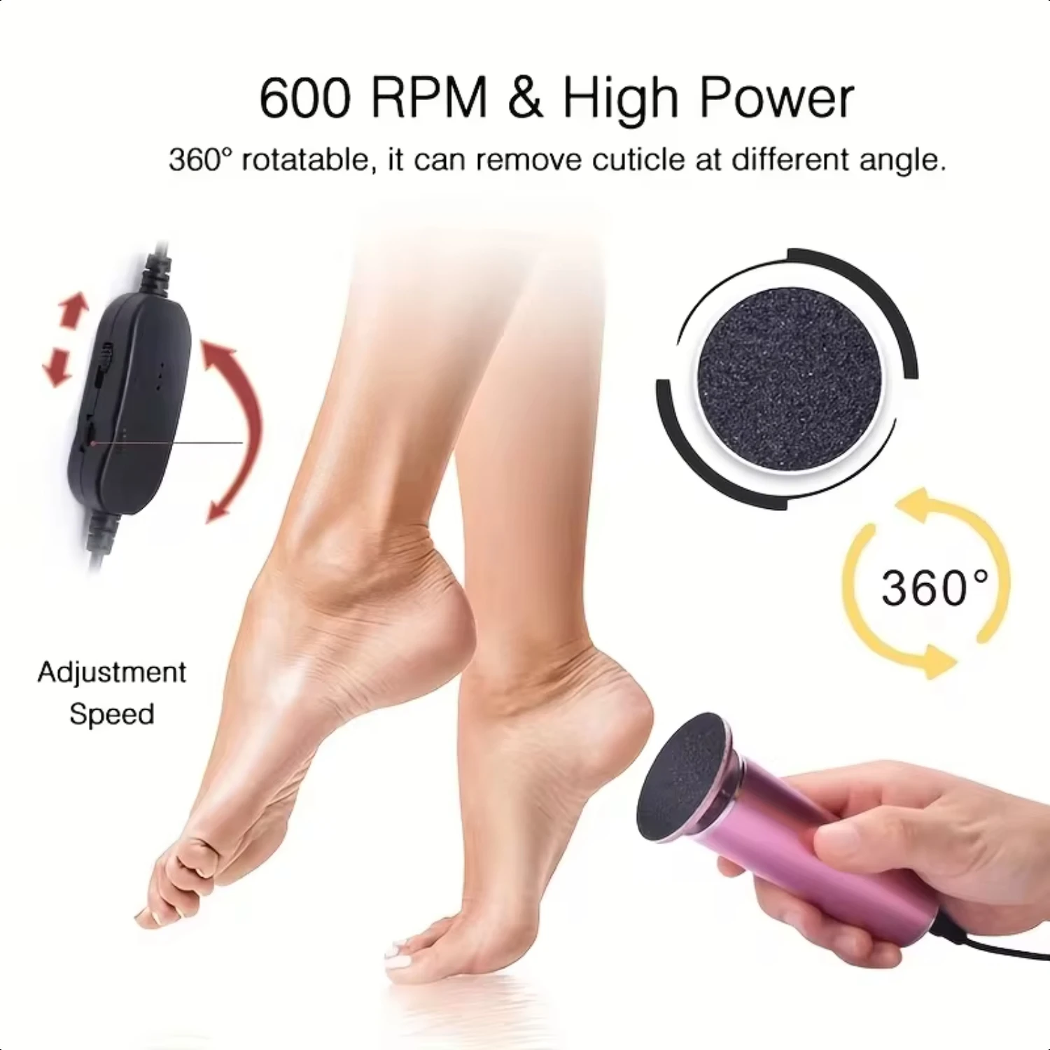 Máquina de pedicure para moedor de pés |   Velocidade ajustável |   Remoção de calos |   Substituição da correia |   Lixa