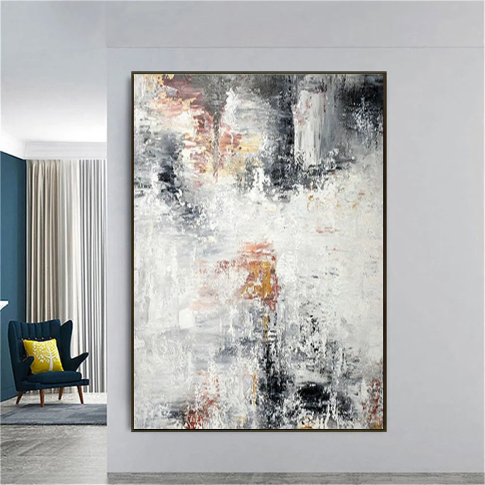 

Nordic Handmade Modern Abstract Oil Paintings Gray Black And White Textured Canvas Poster Vertical Wall Art Pictures For Home