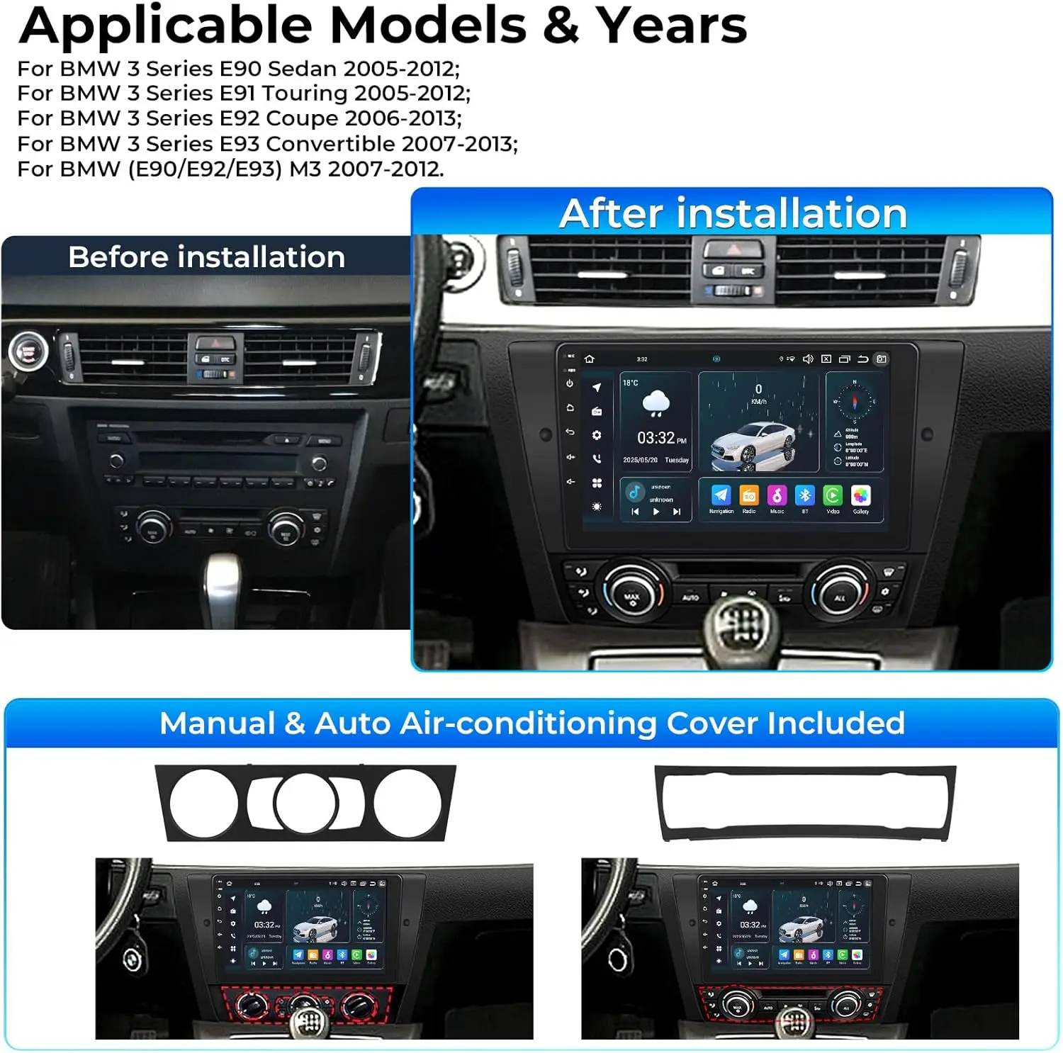 أندرويد 14 راديو السيارة لسيارات BMW E90 E91 E92 E93 3 سلسلة اللاسلكية Carplay السيارات الوسائط المتعددة ستيريو مشغل فيديو رئيس وحدة GPS Navi BT #2
