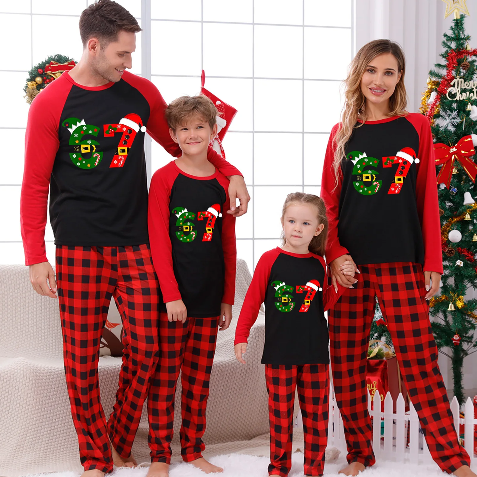 Family Christmas Pajamas Matching Sets Christmas Cartoon Pattern Christmas Family Matching Outfits Nightwears