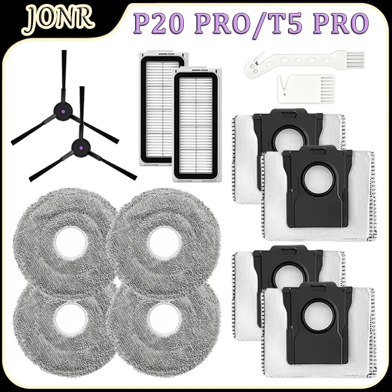 For JONR P20 PRO/T5 PRO Robot Vacuum Cleaner Accessories Side Brush HEPA Filter Mop Pad Dust Bag Replacement Parts