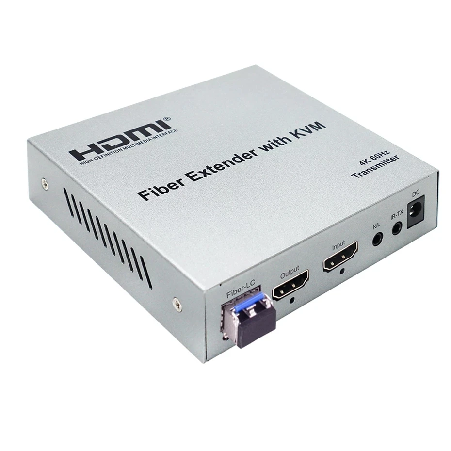 4K 60Hz 20Km HDMI KVM Fiber Extender by LC Fiber Cable HDMI Fiber Optical USB KVM Extender Video Audio Transmitter with Loop-out