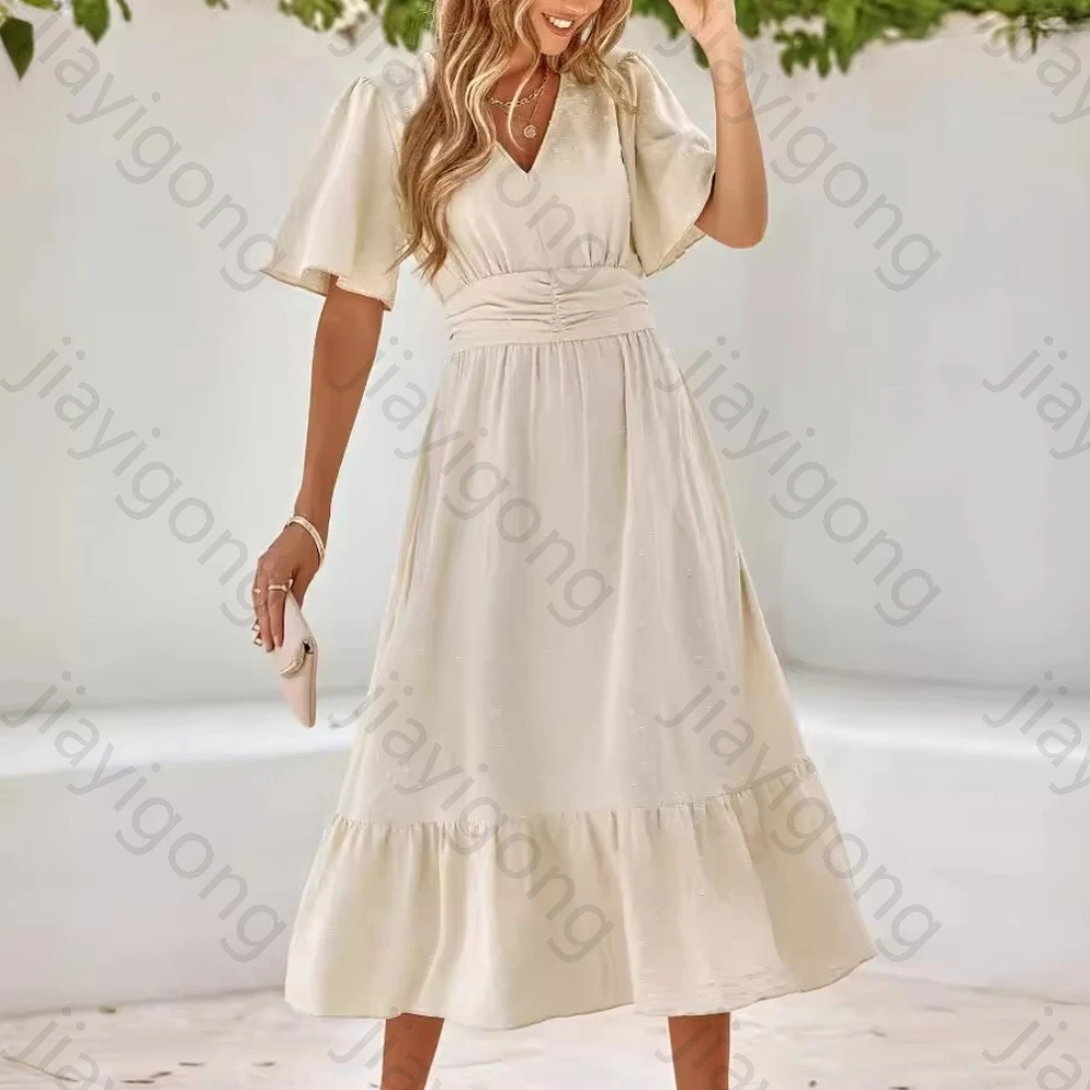 Elegante Abendkleider mit V-Ausschnitt und halben Ärmeln, sexy Rüschen, langes Kleid, exquisite, hochwertige Abschlussball-Party-Kleider für Frauen, individuell gestaltet