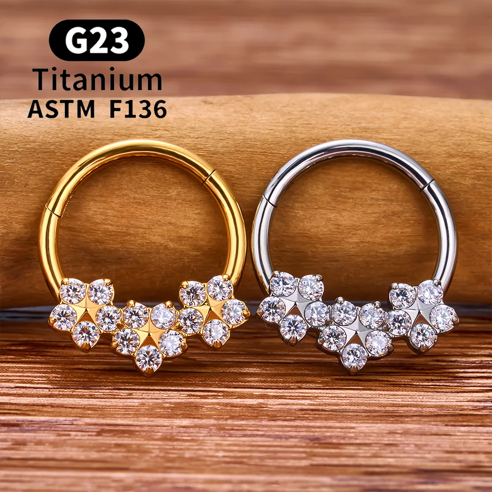 G23 Titanium Piercing Septum Nose Rings Water Drop Fan-Haped 16G CZ Ear Helix Cartilage Conch Tragus Earring Hoops Body Jewelry