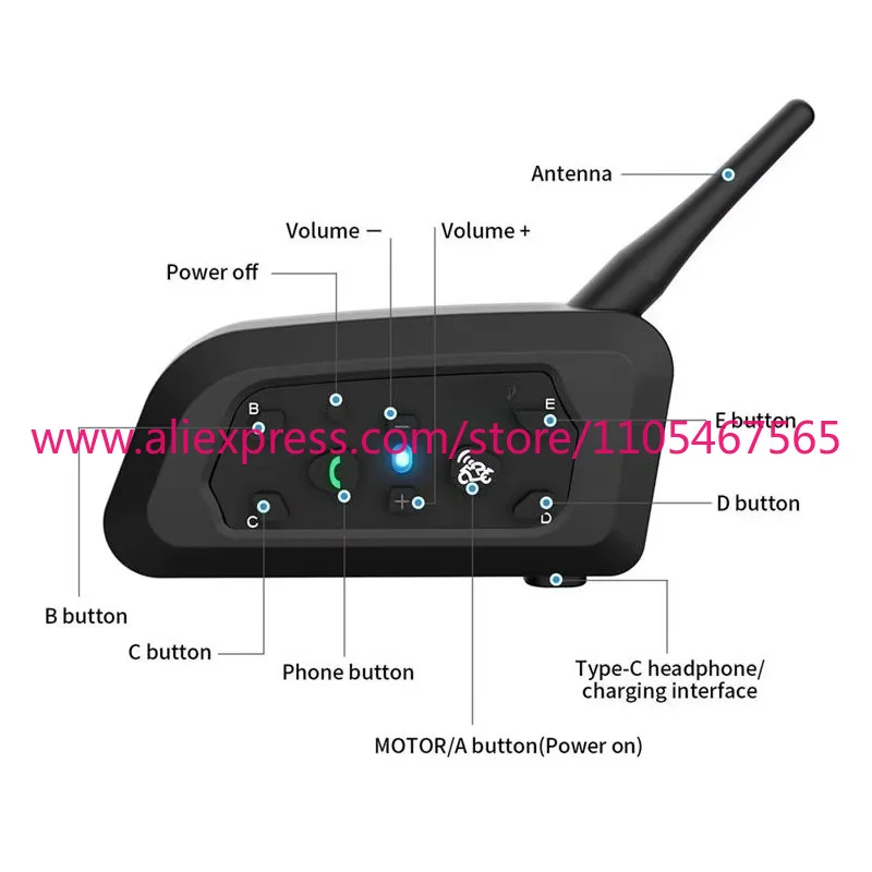 V6 Pro 6 people riding 1200M motorcycle bluetooth intercom headset intercom helmet BT intercom