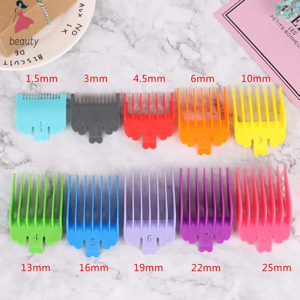 10pcs 1.5mm-25mm Barber Shop Styling Comb Sets Clipper Hair Limit Comb Trimmer Attachment Guide Comb