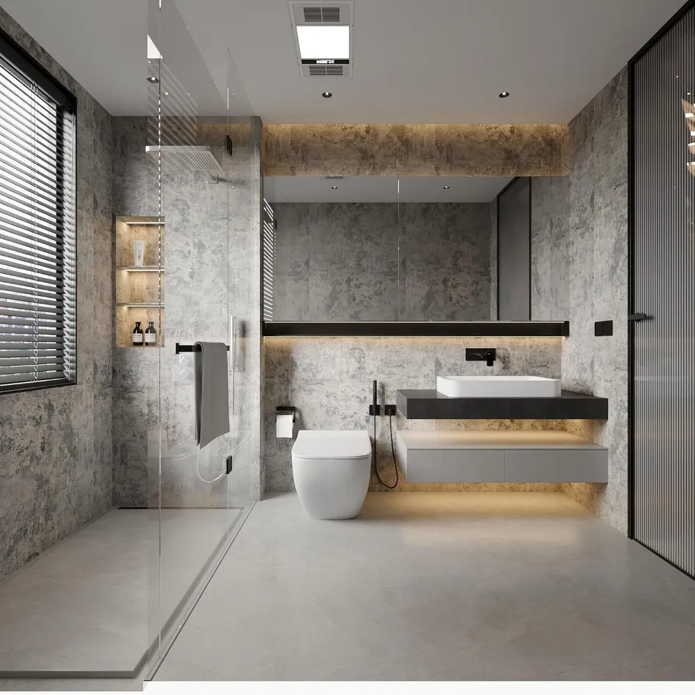 ورق جدران خرساني ذاتي اللصق مقاوم للماء على الطراز الصناعي، ورق اتصال أسمنتي رمادي/بني/بيج، 15.8 × 591 للتقشير والعصا #4