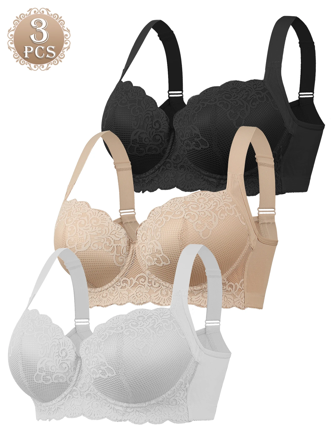 

Модное однотонное женское нижнее белье из нескольких штук, бюстгальтер с глубоким вырезом и цветочным узором, без структуры, большие размеры на косточках для улучшения