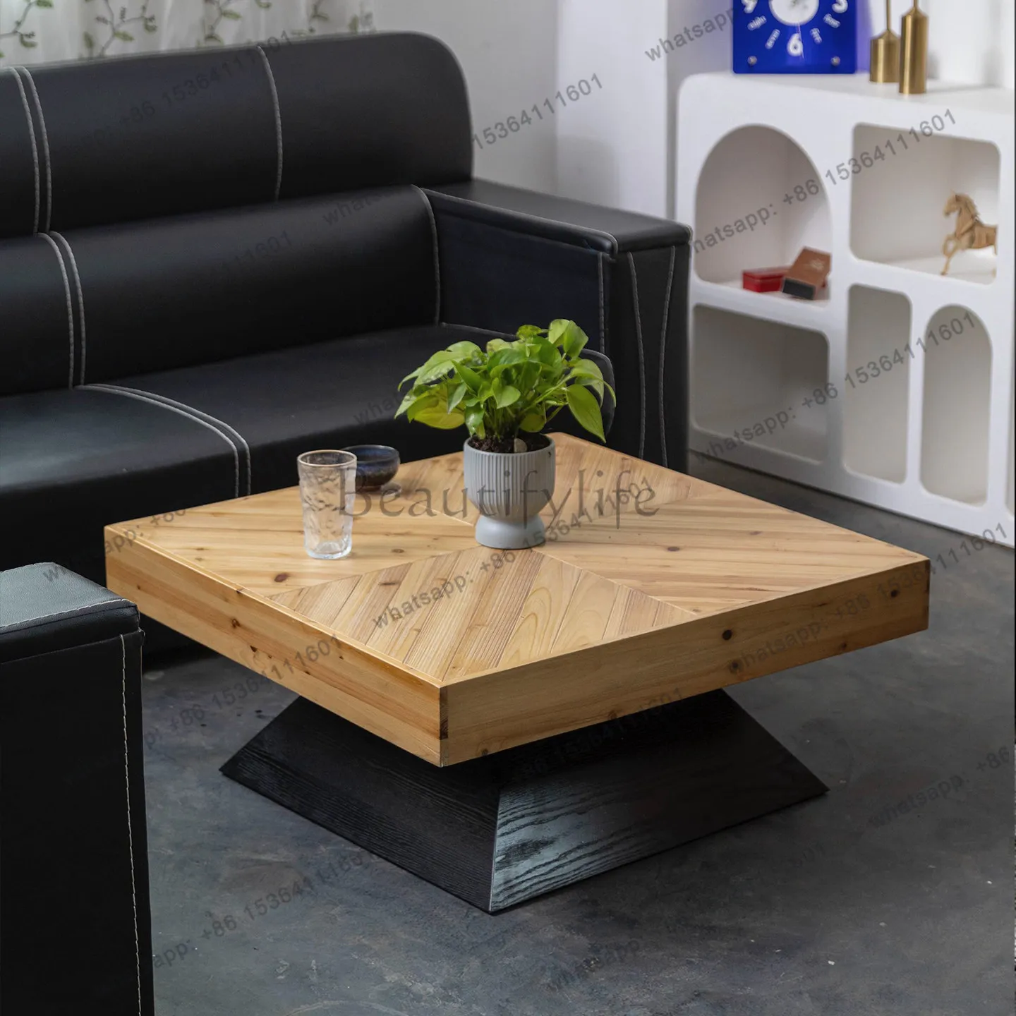 Wabi-sabi square coffee table Nordic living room table solid wood furniture retro homestay