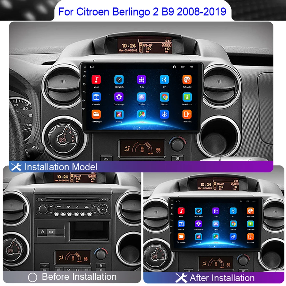 Radio samochodowe z androidem multimedialne dla Peugeot Partner Citroen Berlingo 2 B9 2008 - 2018 4G Wifi Navi GPS DVD BT 2 Din 2din