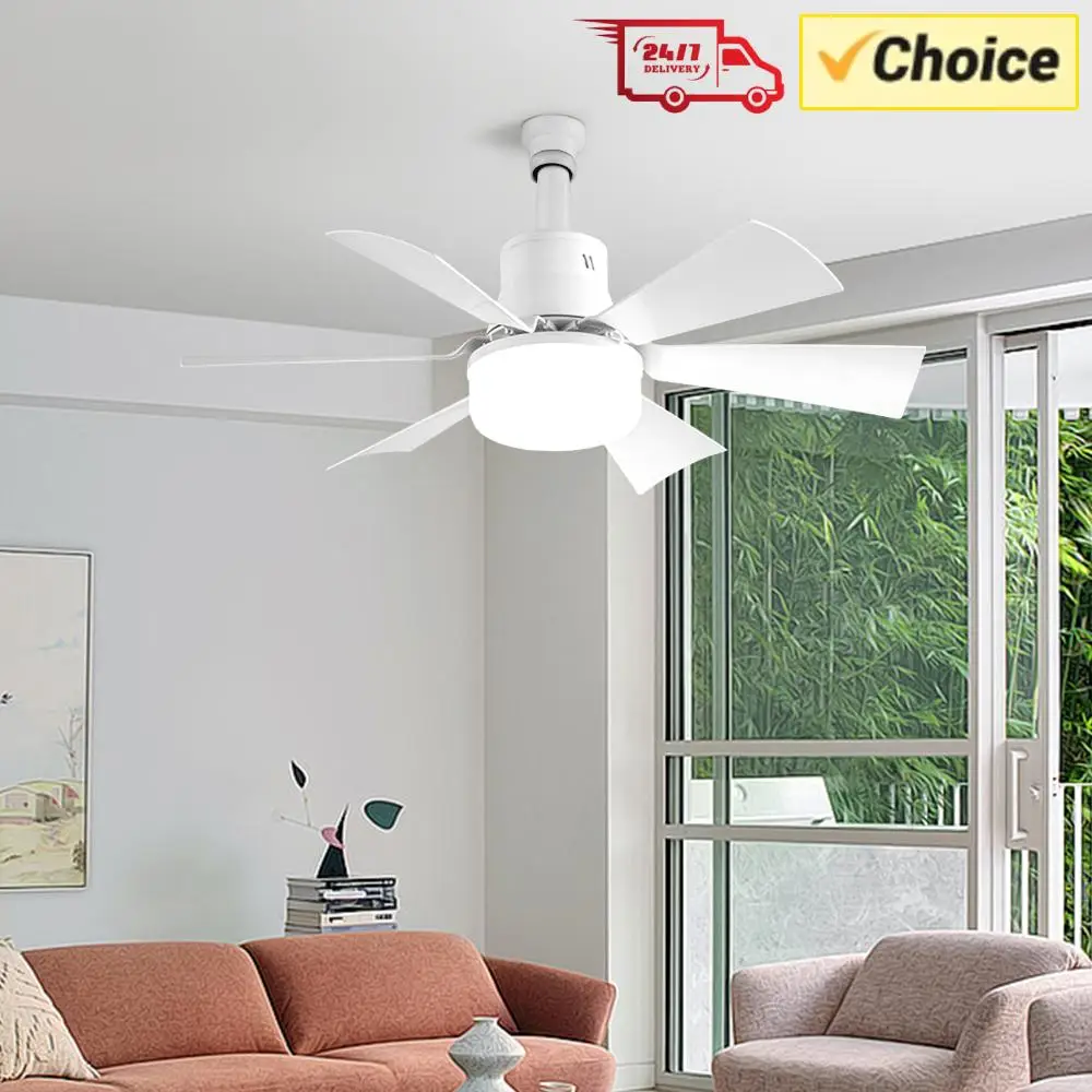

Socket Fan Light with Remote Screw in Ceiling Fan in Light Socket with Extender & 6 Blades for Bedroom Kitchen Living Room