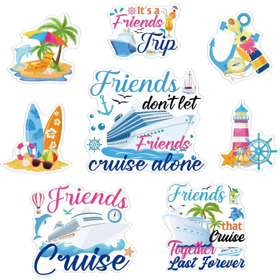 

Магниты для круизных дверей «Друзья поездка», 8 шт., пальма, круизный корабль, дверные украшения, дельфин, аур, доска для серфинга, круизные дверные украшения Mag