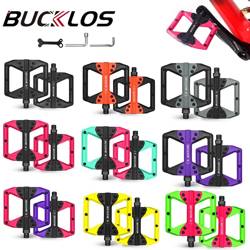 

BUCKLOS Nylon Bicycle Pedal Anti-slip Durable Mountain Bike Pedals Road Bike Sealed Bearing Fashion MTB Flat Pedal