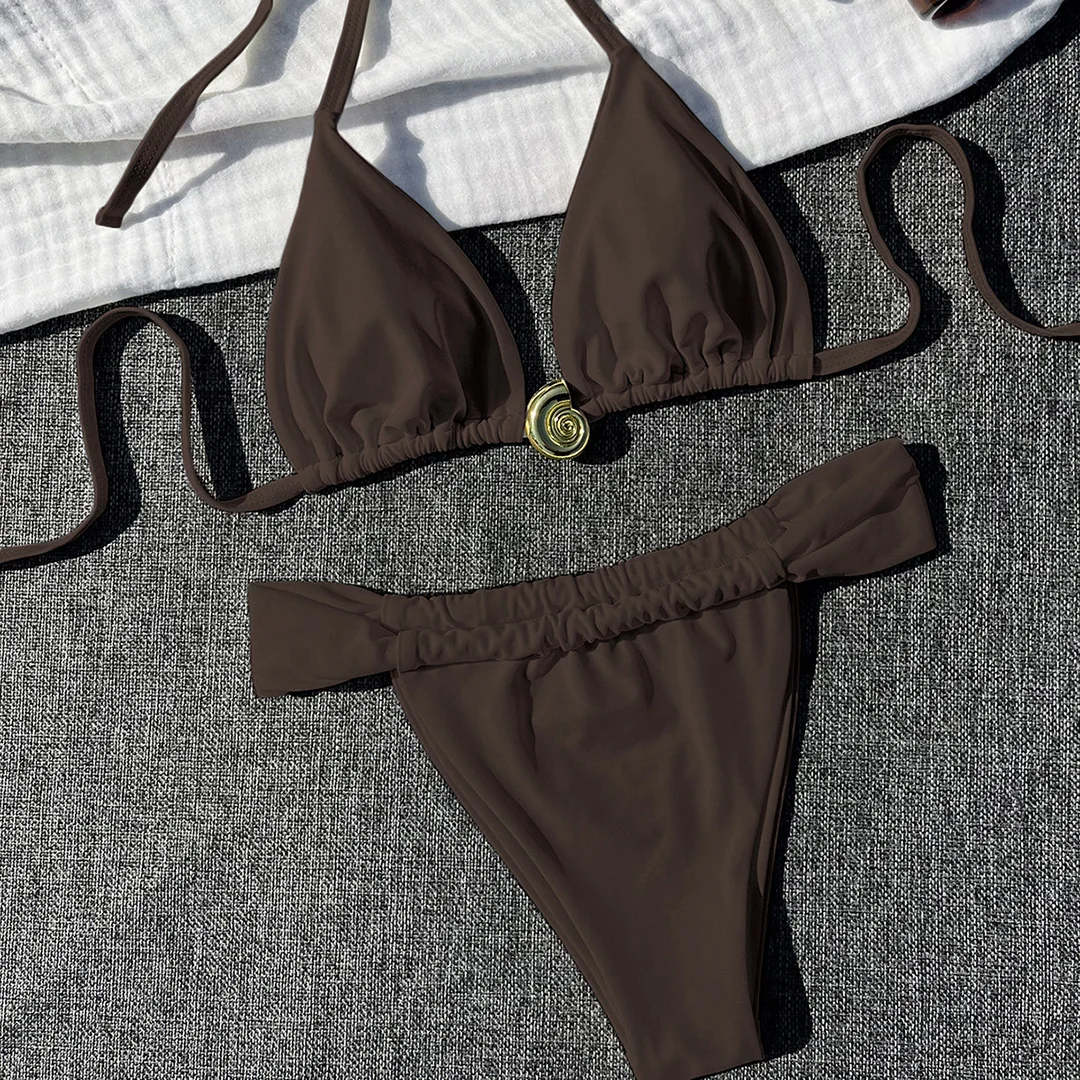 2026 Halter High-Cut Leg Weißer Bikini Damen-Badeanzug Zweiteiliger Bikini-Set mit Polsterung Badebekleidung Badeanzug V6837 – Detail 11