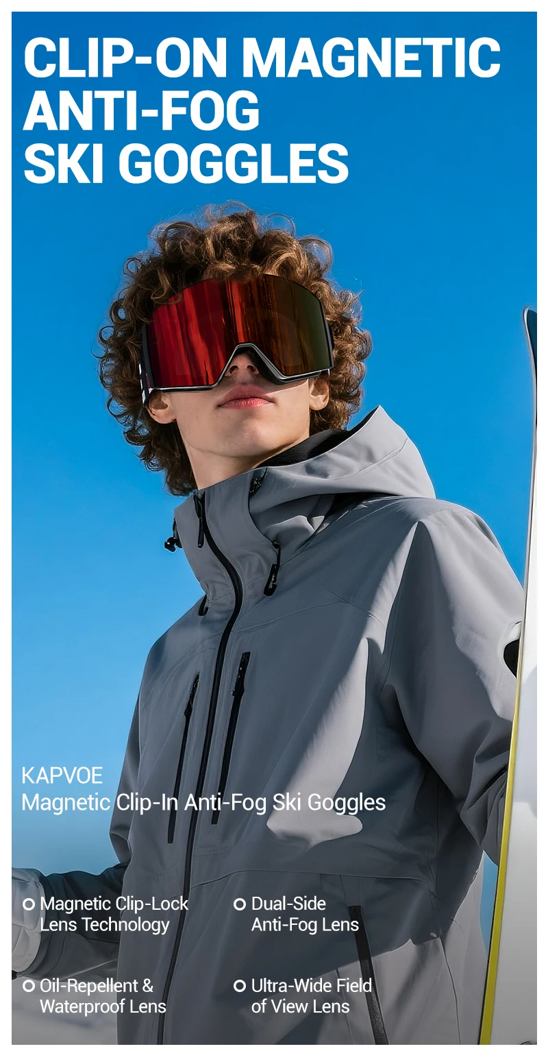 Kapvoe UV400 Schneebrille für Männer und Frauen, photochrome Ski-Sonnenbrille, Maske, Ski-Anti-Beschlag-Schutz, Schneemobil-Brille – Detail 5