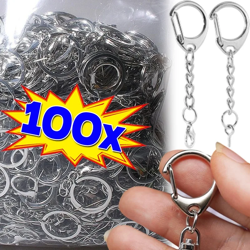 

100pcs Sliver Lobster Clasp Key Ring Keychain C Shape Clasps Connector Hook For DIY Jewelry Making Finding Key Chain Accessories