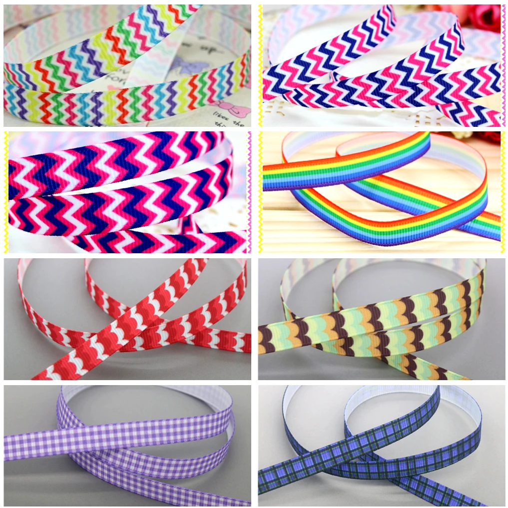 DHK 3/8'' 5yards Wave Fish Scale Plaid Check Rainbow Printed Grosgrain Ribbon Accessory Hairbow Collar DIY Decoration 9mm C1831