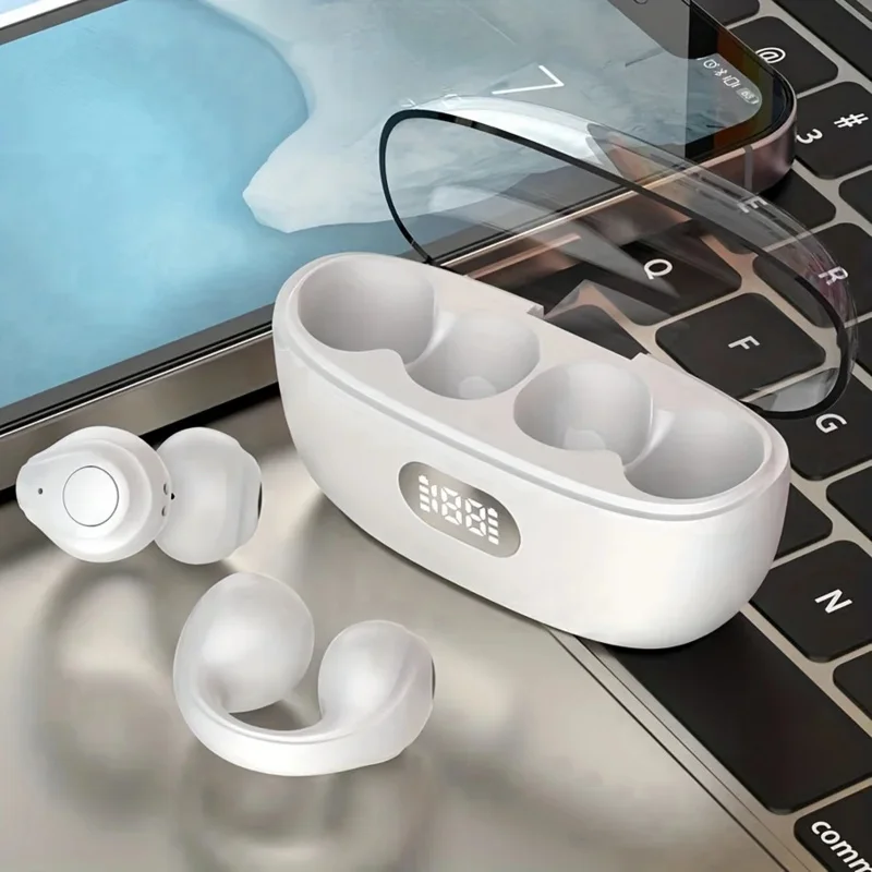 New Wireless Earphones: Ergonomic Ear Clip Design, Battery Level Display, and Button Controls, Suitable for Both Men and Women