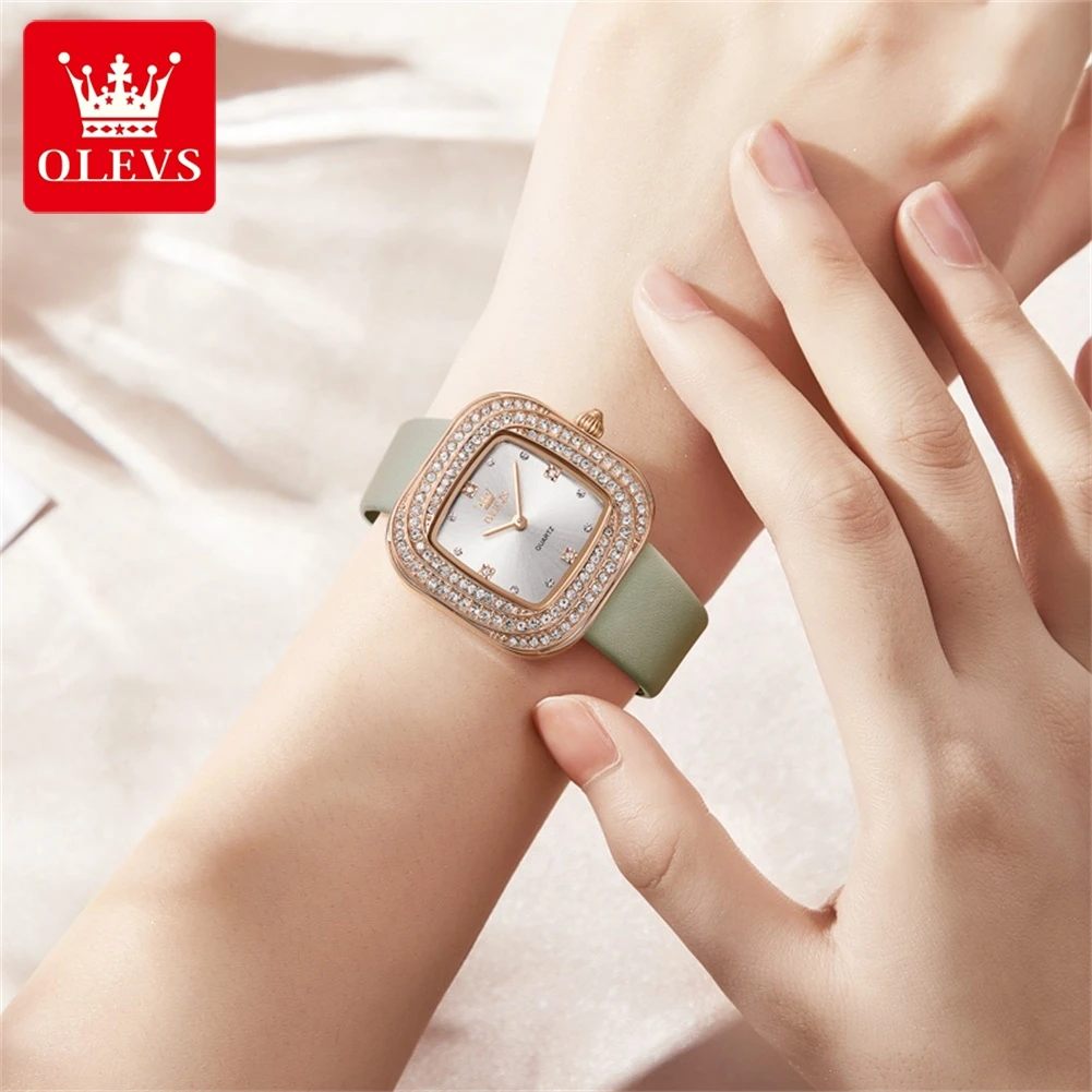 OLEVS Luxury Square Watch for Woman Waterproof Ladies Watch Fashion Diamond Leather Strap Quartz Women's Watches Female Reloj