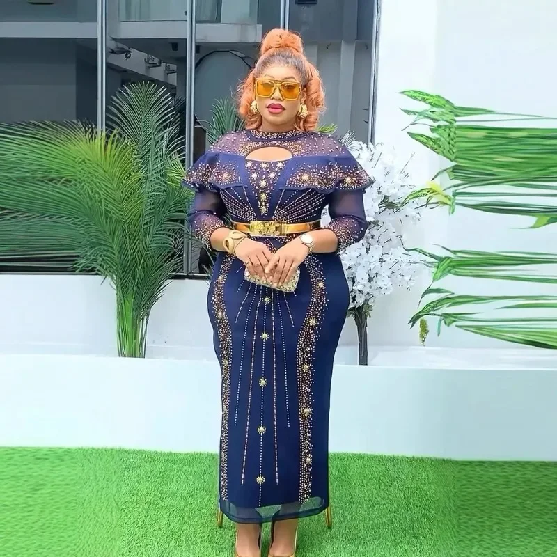 

African Dresses for Women 2025 New Fashion Plus Size Sequin Evening Party Long Dress Dashiki Ankara Outfits Robe African Clothes