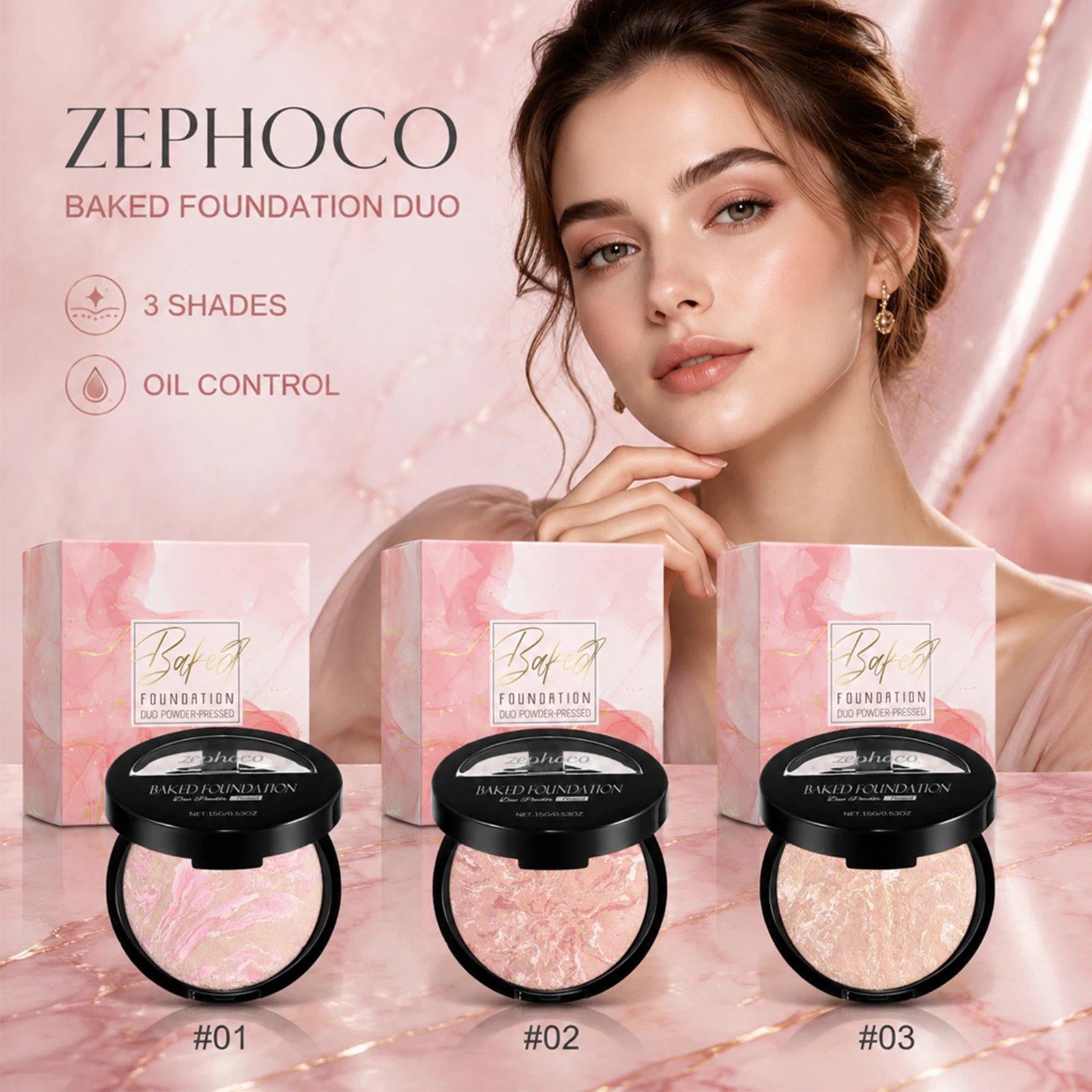 Oil Control Concealer Pressed Powder 3 Color Marble Matte Finish Long Lasting Blendable Face Makeup For Shine Coverage