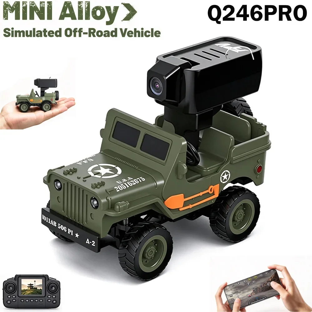 New 1:64 Mini Q-Style Alloy Willys Military Jeep Replica Offroad Car (Camera Version), Desktop Toy Gift for Adults & Kids