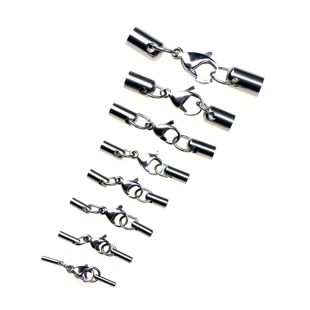 1.0/1.6/2/2.5/3/4/5/6MM Lobster Clasp Stainless Steel Buckle Leather End Caps Lock For Bracelet/Necklace DIY Jewelry Making