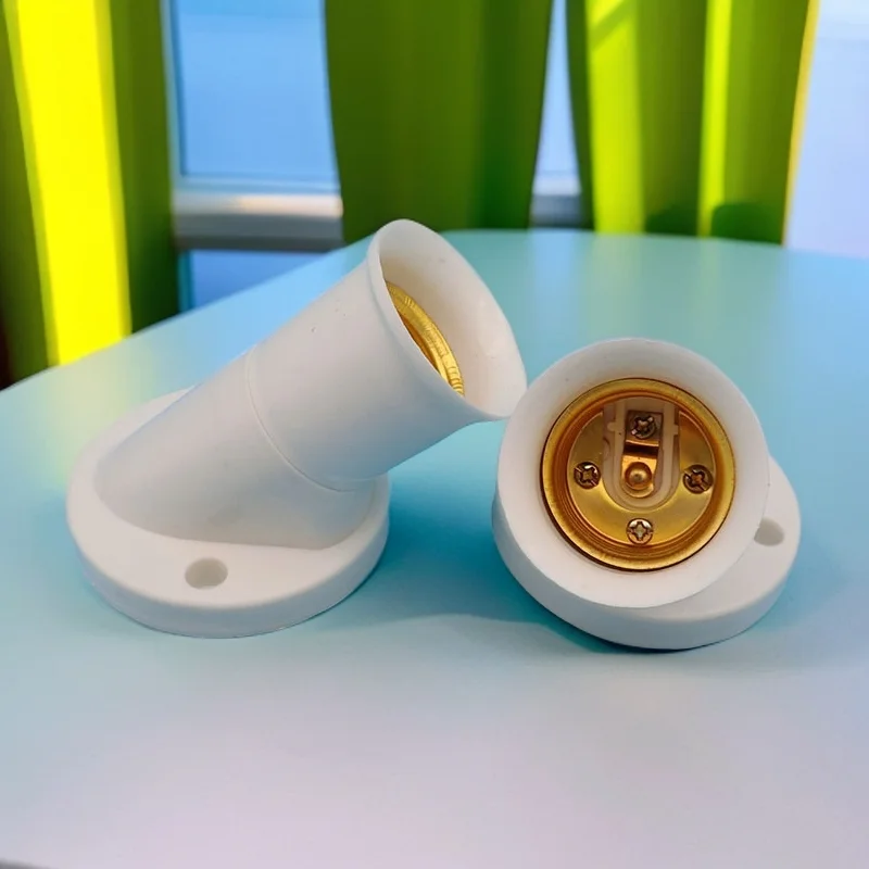 الأبيض E27 قاعدة مصابيح المقبس 45 درجة زاوية المائل المسمار البلاستيك ضوء لمبة قاعدة الجدار مصباح أصحاب محول محول