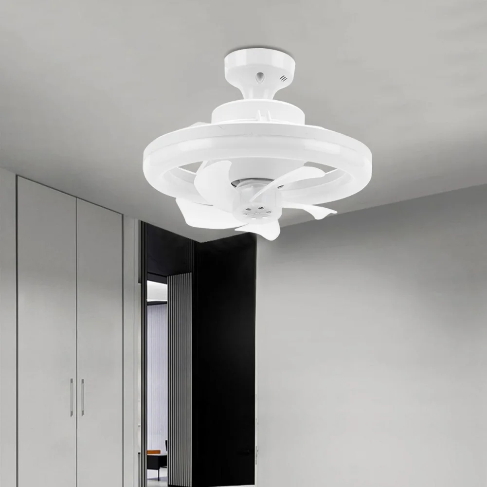 

Светодиодный потолочный вентилятор E27 с дистанционным управлением, низкопрофильный потолочный вентилятор 360° ° Потолочный вентилятор RGB с подвижной головкой для гостиной, спальни